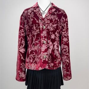 Y2K Burnout Velvet Jacket - Floral Pattern Button Up Blazer - Chic‎ Partywear